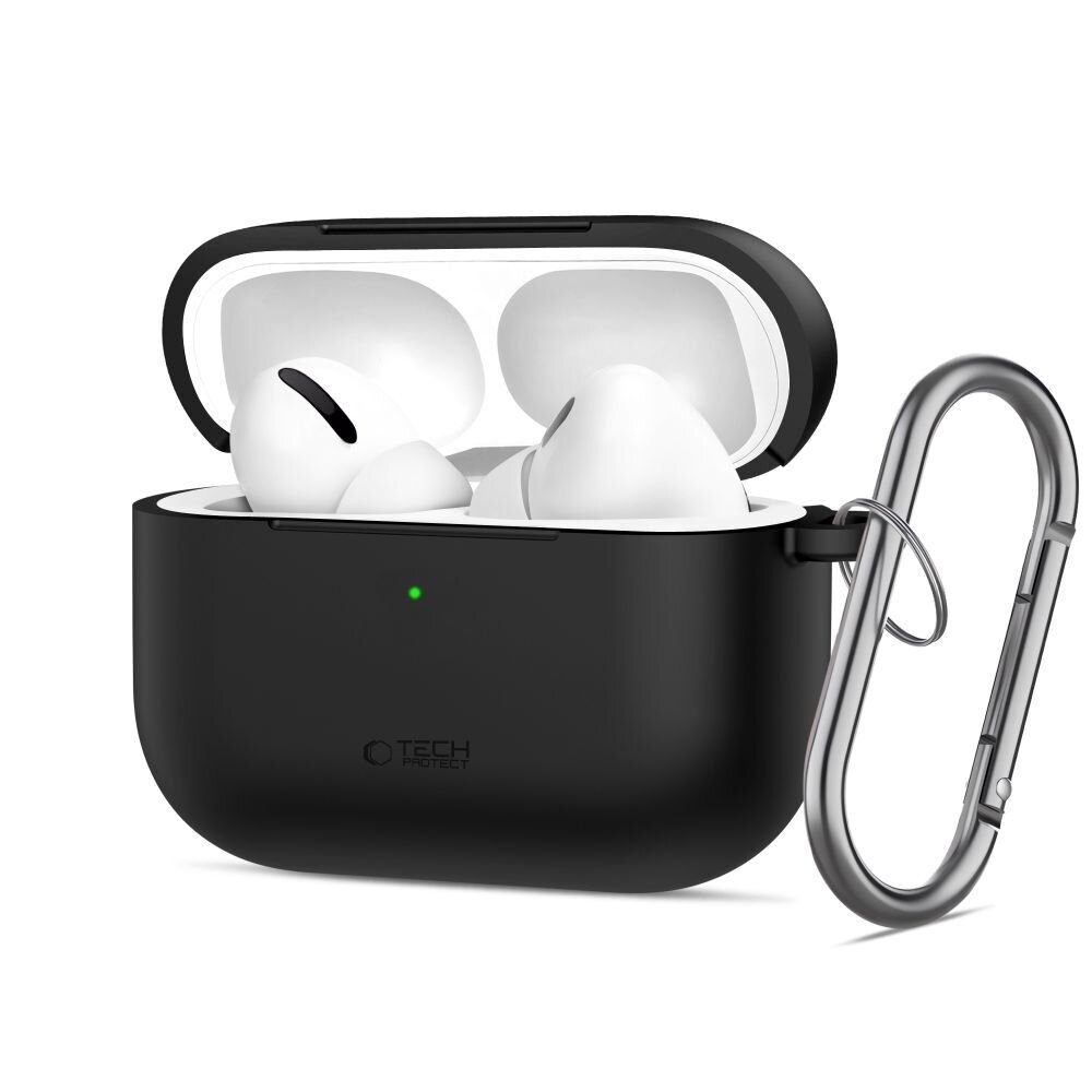 AirPods Pro 3 Tech-Protect silikoninis dėklas su kabliuku – juodas AirPods Pro 3 Tech-Protect silikoninis dėklas su kabliuku – juodas