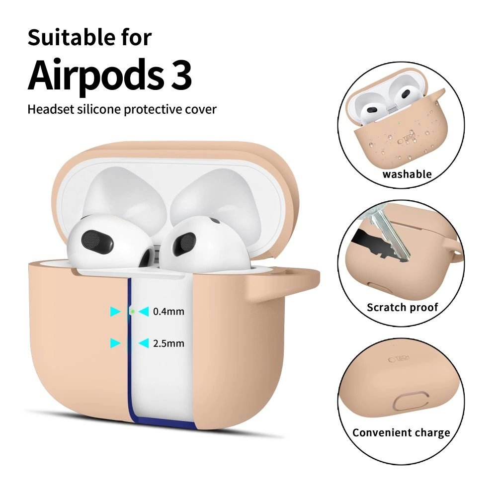 Tech-Protect Silicone Hook Dėklas Apple AirPods 3 - Smėlinis 1 Tech-Protect Silicone Hook Dėklas Apple AirPods 3 - Smėlinis 1