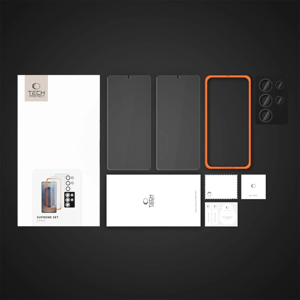 Tech-Protect Supreme rinkinys skirtas Samsung Galaxy S25 Ultra: 2x grūdinto stiklo ekranui + kameros stiklas – skaidrus 5