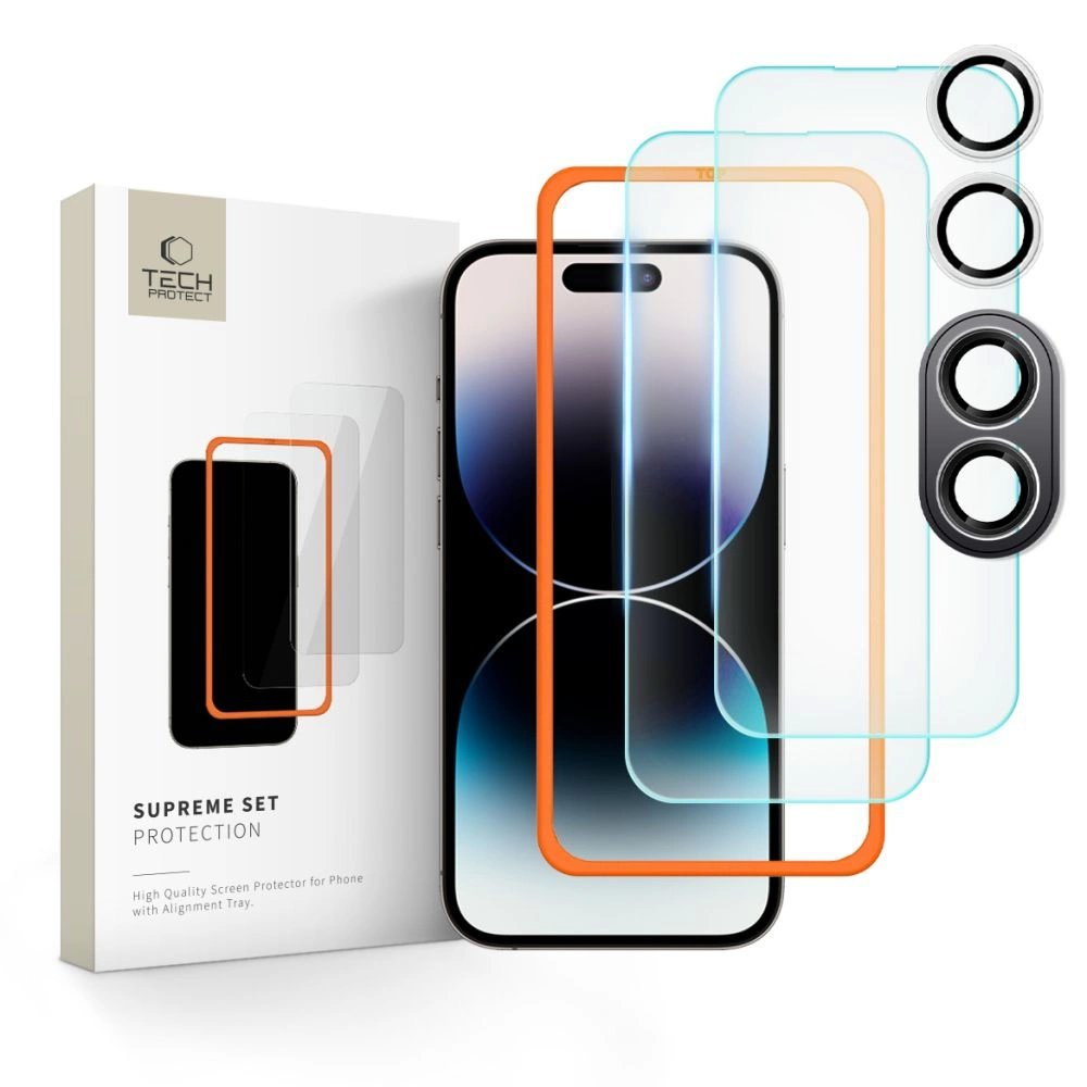 Tech-Protect Supreme Set Apsauginis stiklas iPhone 16 - transparent (3 pcs.) Tech-Protect Supreme Set Apsauginis stiklas iPhone 16 - transparent (3 pcs.)