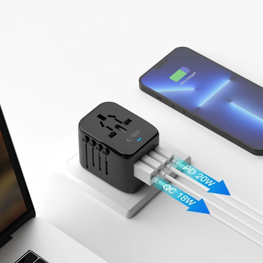 Kelioninis adapteris Tech-Protect TA200 EU / UK / US / AU – juodas 3