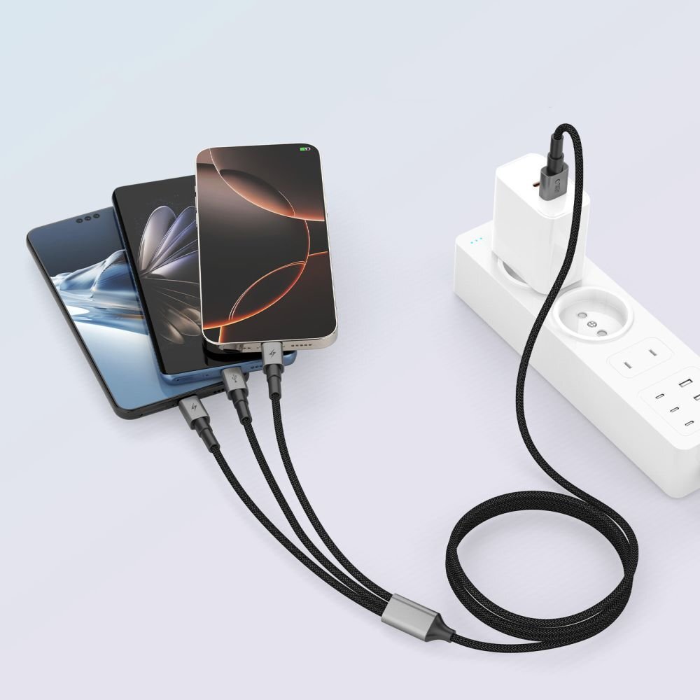 Kabelis Tech-Protect UltraBoost DNA 3in1 USB-C / Micro-USB / Lightning 120 cm – pilkas 4