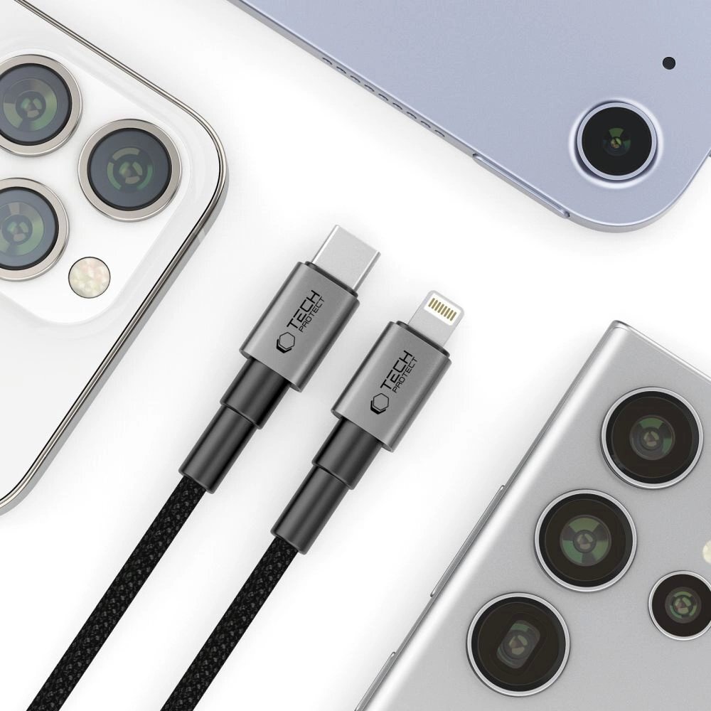 Krovimo laidas Tech-Protect UltraBoost DNA USB-C / Lightning PD27W / 3A 200 cm – pilkas 3