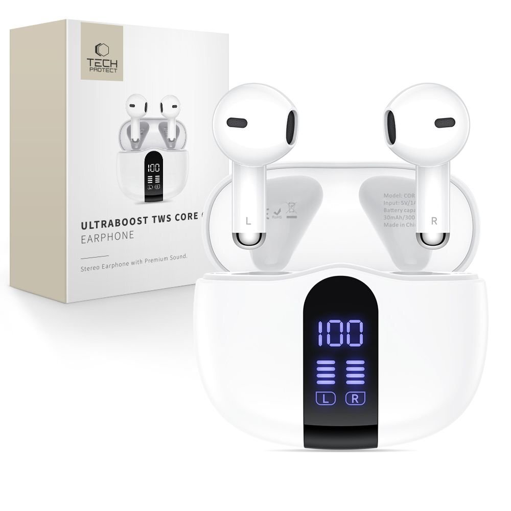 Belaidės ausinės Tech-Protect UltraBoost TWS Core G2 – baltos Belaidės ausinės Tech-Protect UltraBoost TWS Core G2 – baltos