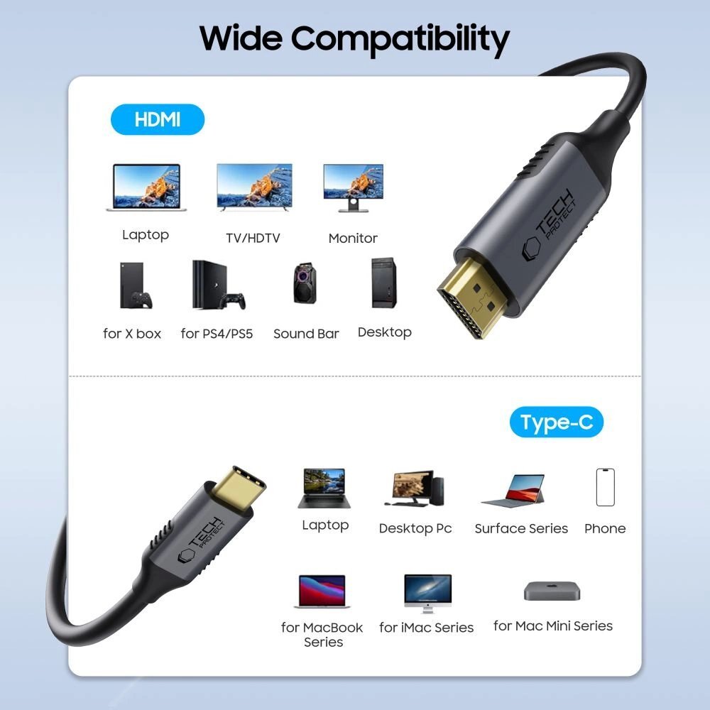 Kabelis Tech-Protect UltraBoost USB-C / HDMI 60Hz 180 cm – juodas 1