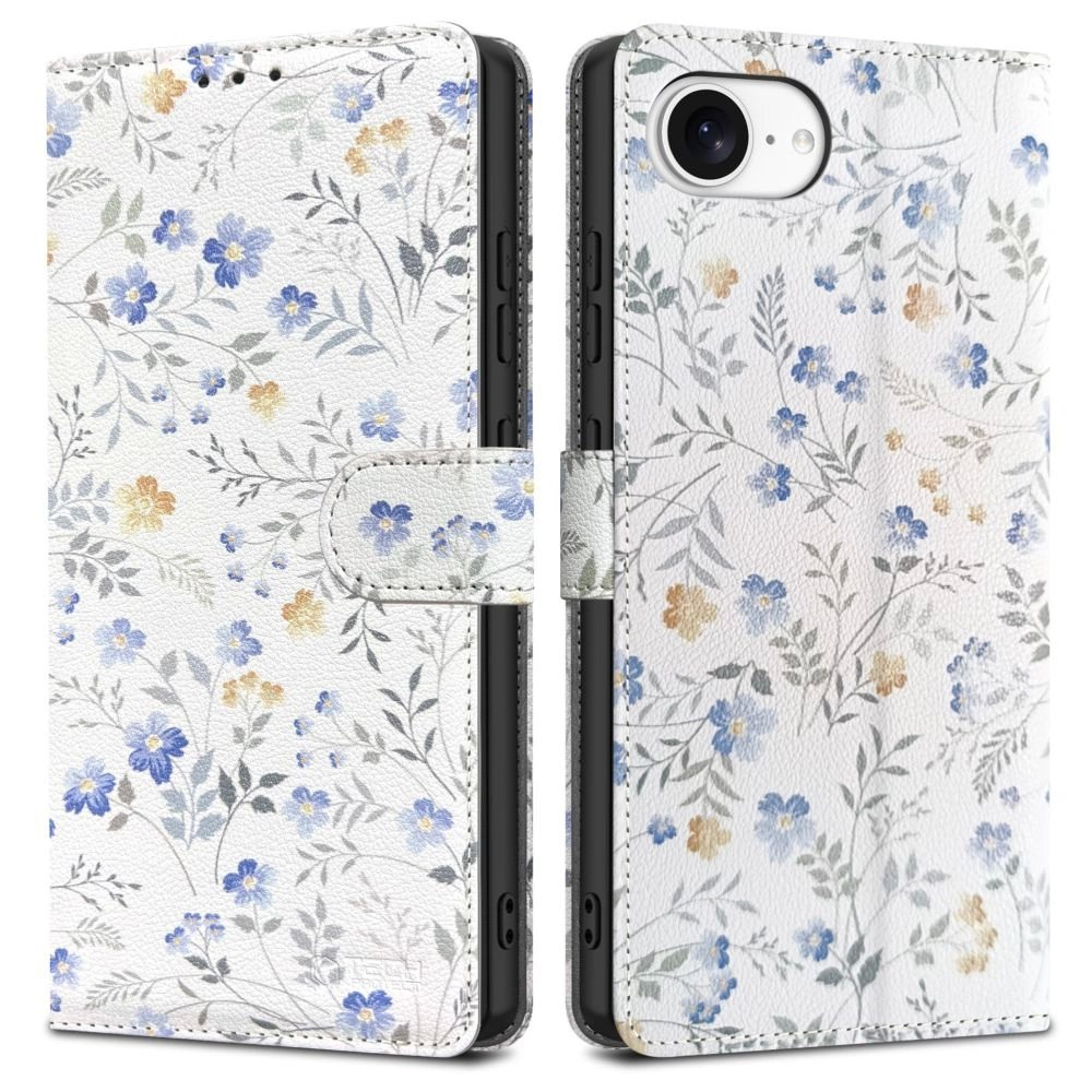 Tech-Protect Piniginės tipo Dėklas skirtas iPhone 16e - Daisies with Leaves Tech-Protect Piniginės tipo Dėklas skirtas iPhone 16e - Daisies with Leaves