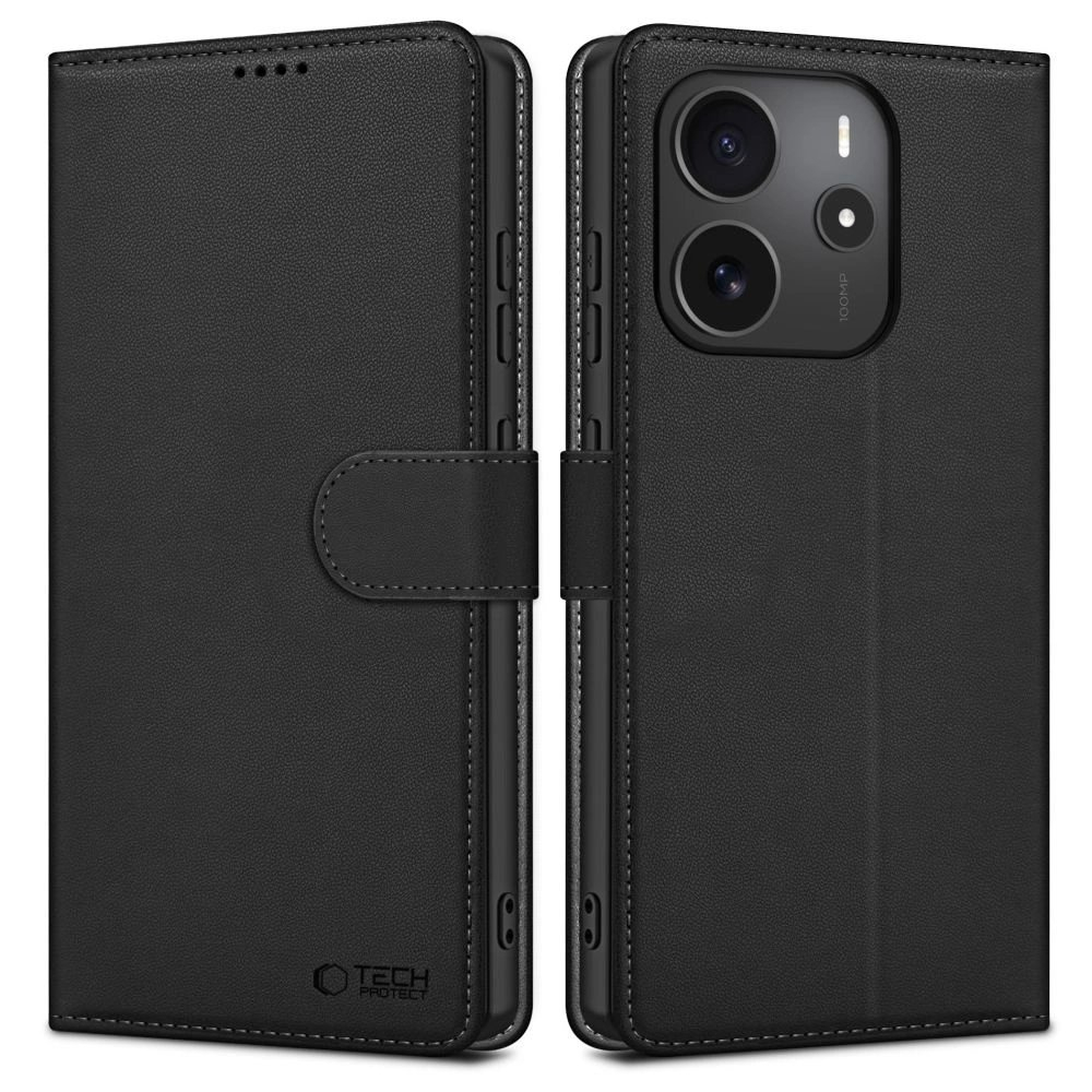 Tech-Protect piniginės tipo dėklas skirtas Xiaomi Redmi Note 14 4G / LTE - matinės juodos