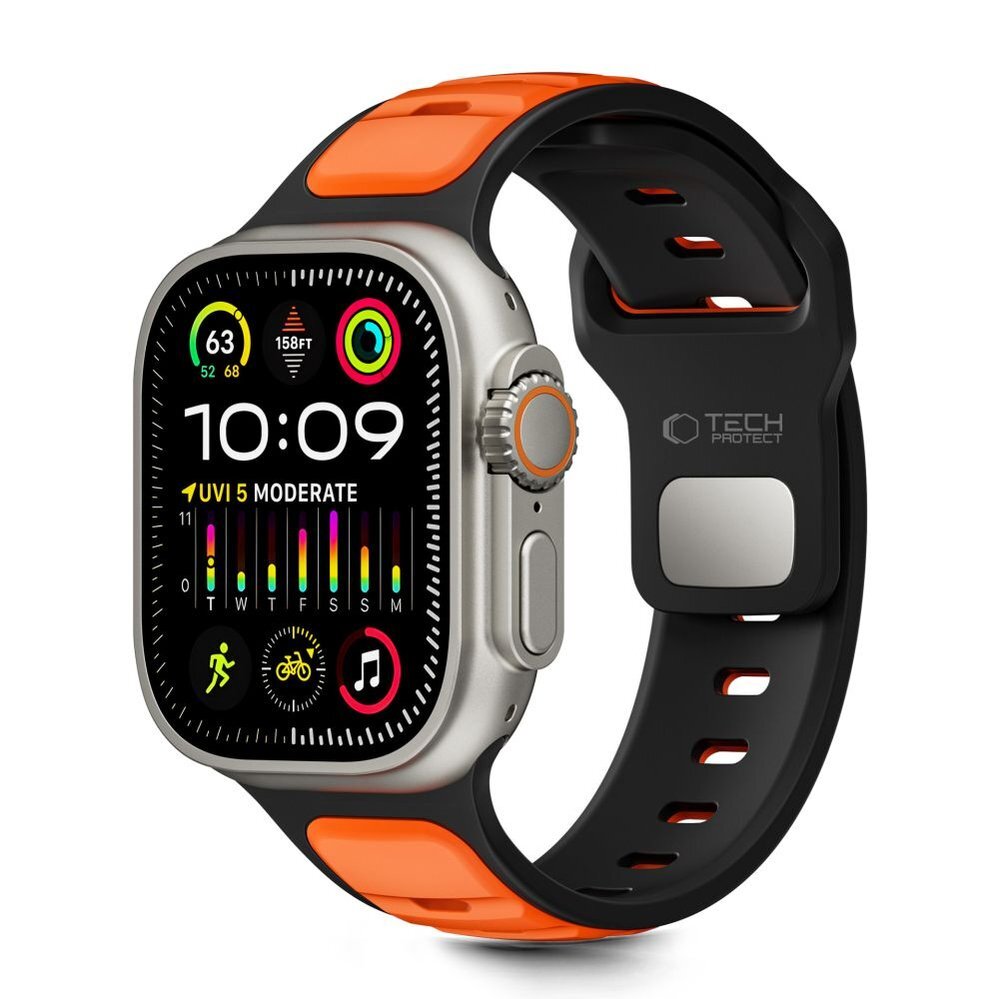 Apple Watch 44 / 45 / 46 / 49 mm Tech-Protect IconBand Line dirželis – juodas ir oranžinis Apple Watch 44 / 45 / 46 / 49 mm Tech-Protect IconBand Line dirželis – juodas ir oranžinis