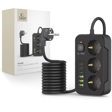 Tech-Protect PC3X6 Maitinimo juosta 3 lizdai 240V + 3xUSB-A + 3xUSB-C, 200 cm – juodas