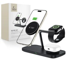 Belaidis įkroviklis Tech-Protect QI15W-A45 3in1 su MagSafe Apple įrenginiams – juodas