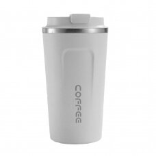 [Užsakomoji prekė] Techsuit - Thermos Mug - with Lid for Coffe, Portable, Stainless Steel, 380ml - Baltos spalvos
