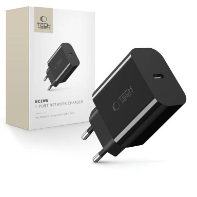 Sieninis įkroviklis Tech-Protect NC20W USB-C 1 jungties PD20W – juodas