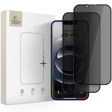 Tech-Protect Anti Spy Glass Pro+ (2 vnt.) privatumo stiklas skirtas iPhone 16e / 14 / 13 Pro / 13 – juodas