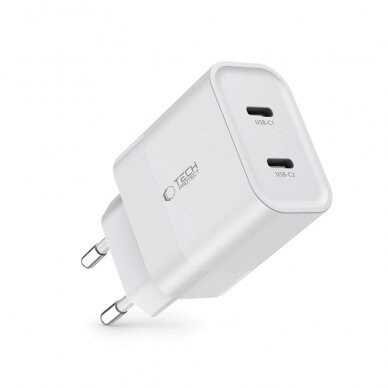 Tech-Protect C20W mains Įkroviklis 2x USB-C PD 20W - baltas 1 Tech-Protect C20W mains Įkroviklis 2x USB-C PD 20W - baltas 1