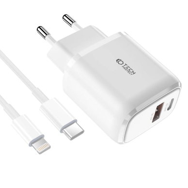 Tech-Protect C20W USB-C PD 20W / USB-A QC 3.0 network Įkroviklis USB-C / Lightning Kabelis - baltas 1 Tech-Protect C20W USB-C PD 20W / USB-A QC 3.0 network Įkroviklis USB-C / Lightning Kabelis - baltas 1