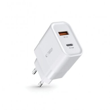 Tech-Protect C30W USB-C PD 30W / USB-A QC 3.0 network Įkroviklis - baltas 1 Tech-Protect C30W USB-C PD 30W / USB-A QC 3.0 network Įkroviklis - baltas 1