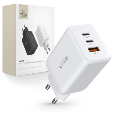 Tech-Protect C65W network Įkroviklis 2x USB-C PD 65W / USB-A QC 3.0 - baltas Tech-Protect C65W network Įkroviklis 2x USB-C PD 65W / USB-A QC 3.0 - baltas