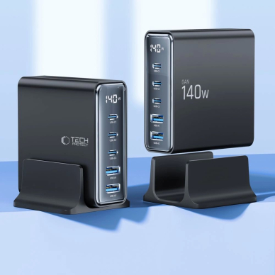 Tech-Protect DC140W-GAN 5-port PD140W / QC3.0 įkrovimo stotelė – juodas 2