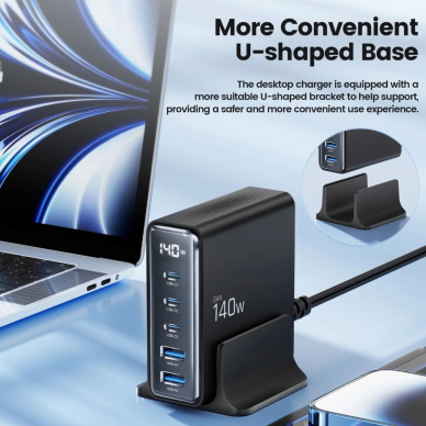 Tech-Protect DC140W-GAN 5-port PD140W / QC3.0 įkrovimo stotelė – juodas 3