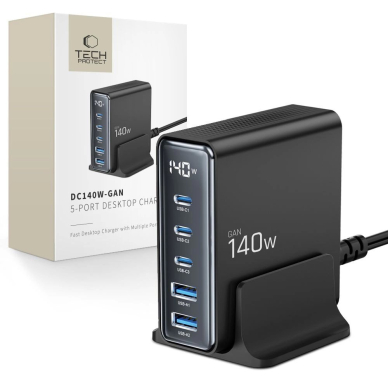 Tech-Protect DC140W-GAN 5-port PD140W / QC3.0 įkrovimo stotelė – juodas