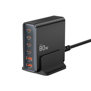 Tech-Protect DC80W-GAN 6-port PD80W / QC3.0 įkrovimo stotelė – juodas 1