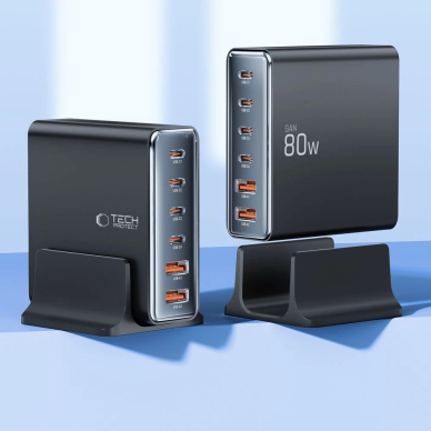 Tech-Protect DC80W-GAN 6-port PD80W / QC3.0 įkrovimo stotelė – juodas 2
