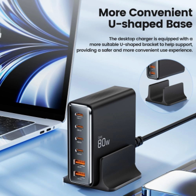 Tech-Protect DC80W-GAN 6-port PD80W / QC3.0 įkrovimo stotelė – juodas 3