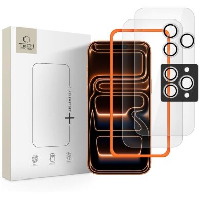 iPhone 16 Pro Max / 17 Pro Max Tech-Protect Easy Set+ grūdintas stiklas, 3 vnt. – skaidrus