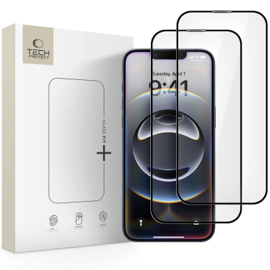 Tech-Protect Glass Fit+ (2 vnt.) grūdintas stiklas skirtas iPhone 16e / 14 / 13 Pro / 13 – juodas