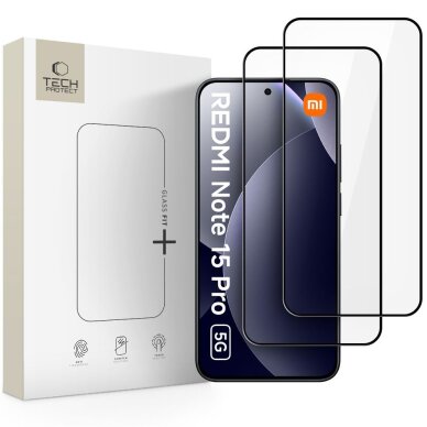 Xiaomi Redmi Note 15 Pro 5G Tech-Protect Glass Fit+ grūdintas stiklas (2 vnt.) – juodas
