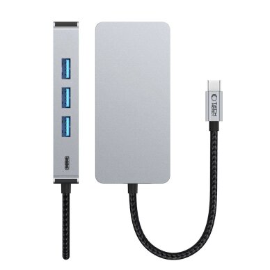 USB-C HUB adapteris Tech-Protect HB05 9in1 (USB2.0 + USB3.0 + HDMI 4K 60Hz + SD / TF + PD100W + RJ45) – pilkas 5