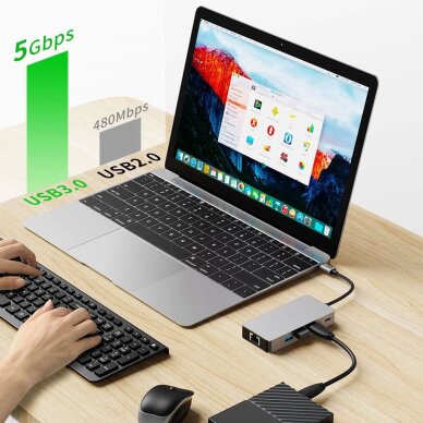 USB-C HUB adapteris Tech-Protect HB05 9in1 (USB2.0 + USB3.0 + HDMI 4K 60Hz + SD / TF + PD100W + RJ45) – pilkas 7 USB-C HUB adapteris Tech-Protect HB05 9in1 (USB2.0 + USB3.0 + HDMI 4K 60Hz + SD / TF + PD100W + RJ45) – pilkas 7