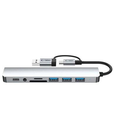 USB-C HUB adapteris Tech-Protect HB06 8in1 (TYPE-C + USB2.0 + USB3.0 + SD/TF + AV3.5) – pilkas 3