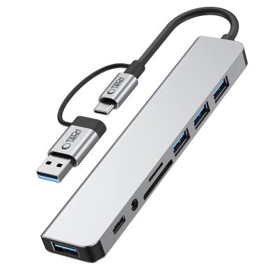 USB-C HUB adapteris Tech-Protect HB06 8in1 (TYPE-C + USB2.0 + USB3.0 + SD/TF + AV3.5) – pilkas 4