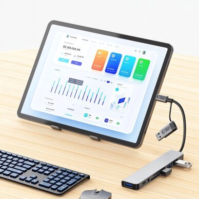 USB-C HUB adapteris Tech-Protect HB06 8in1 (TYPE-C + USB2.0 + USB3.0 + SD/TF + AV3.5) – pilkas 8 USB-C HUB adapteris Tech-Protect HB06 8in1 (TYPE-C + USB2.0 + USB3.0 + SD/TF + AV3.5) – pilkas 8