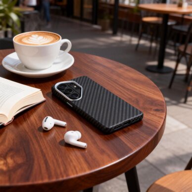 Samsung Galaxy S26 Ultra Tech-Protect Ion Carbon MagSafe dėklas – juodas ir sidabrinis 4