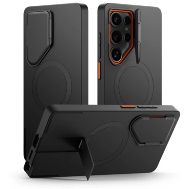 Samsung Galaxy S25 Ultra Tech-Protect Kevlar Aura MagSafe dėklas - juodas/oranžinis Samsung Galaxy S25 Ultra Tech-Protect Kevlar Aura MagSafe dėklas - juodas/oranžinis