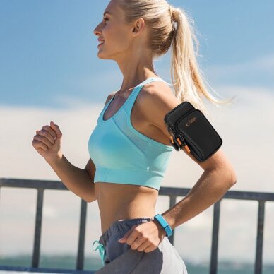 Universalus sportinis dėklas Tech-Protect M7 Armband – juodas ir oranžinis 11