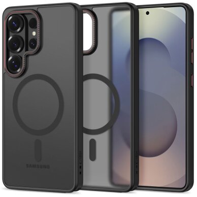 Samsung Galaxy S26 Ultra Tech-Protect MagCam MagSafe dėklas – juodas ir raudonas Samsung Galaxy S26 Ultra Tech-Protect MagCam MagSafe dėklas – juodas ir raudonas