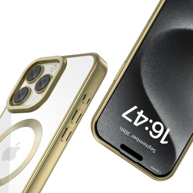 Akcija! Tech-Protect MagFlex MagSafe iPhone 16 Pro Dėklas - Skaidrus Gold Frame  1