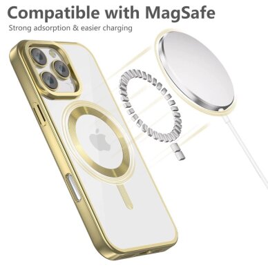 Akcija! Tech-Protect MagFlex MagSafe iPhone 16 Pro Dėklas - Skaidrus Gold Frame  2