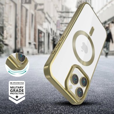 Akcija! Tech-Protect MagFlex MagSafe iPhone 16 Pro Dėklas - Skaidrus Gold Frame  3