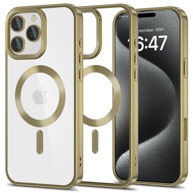 Akcija! Tech-Protect MagFlex MagSafe iPhone 16 Pro Dėklas - Skaidrus Gold Frame