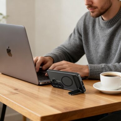 Samsung Galaxy S26+ Tech-Protect MagRack MagSafe dėklas – matinė juoda 7