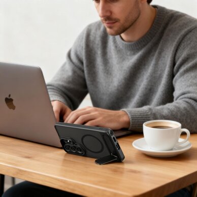 Samsung Galaxy S26 Ultra Tech-Protect MagRack MagSafe dėklas – matinė juoda 4