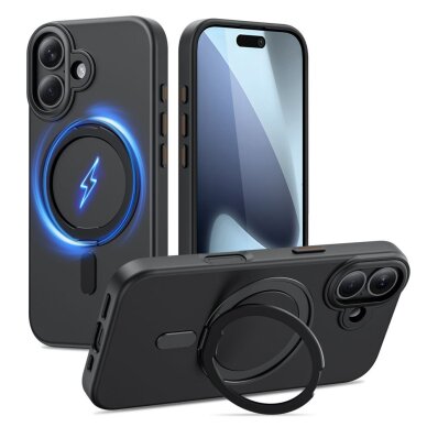 iPhone 17 dėklas Tech-Protect MagRing su MagSafe – matinės juodos spalvos