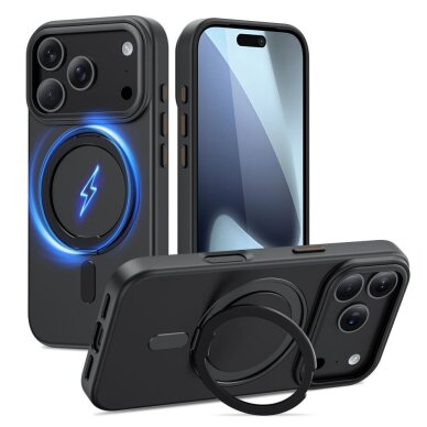 iPhone 17 Pro dėklas Tech-Protect MagRing su MagSafe – matinės juodos spalvos iPhone 17 Pro dėklas Tech-Protect MagRing su MagSafe – matinės juodos spalvos