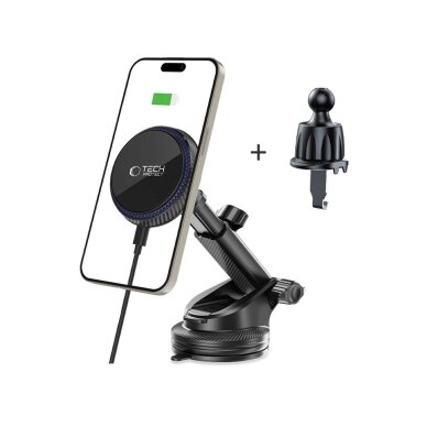 Automobilinis laikiklis Tech-Protect MM15W-V4 magnetinis MagSafe 15W prietaisų skydeliui / stiklui / vėdinimo angai – juodas 1