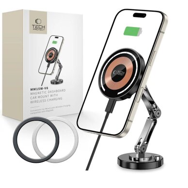 Automobilinis laikiklis Tech-Protect MM15W-V8 magnetinis MagSafe 15W prietaisų skydeliui – juodas Automobilinis laikiklis Tech-Protect MM15W-V8 magnetinis MagSafe 15W prietaisų skydeliui – juodas