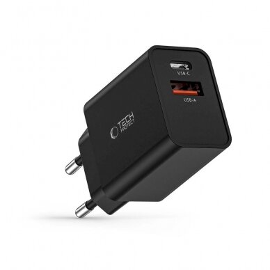 Tech-Protect NC30W USB-C PD 30W / USB-A QC 3.0 network Įkroviklis - Juodas 5 Tech-Protect NC30W USB-C PD 30W / USB-A QC 3.0 network Įkroviklis - Juodas 5